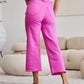 Pink Cropped Tummy Control High Waist Raw Hem Jeans