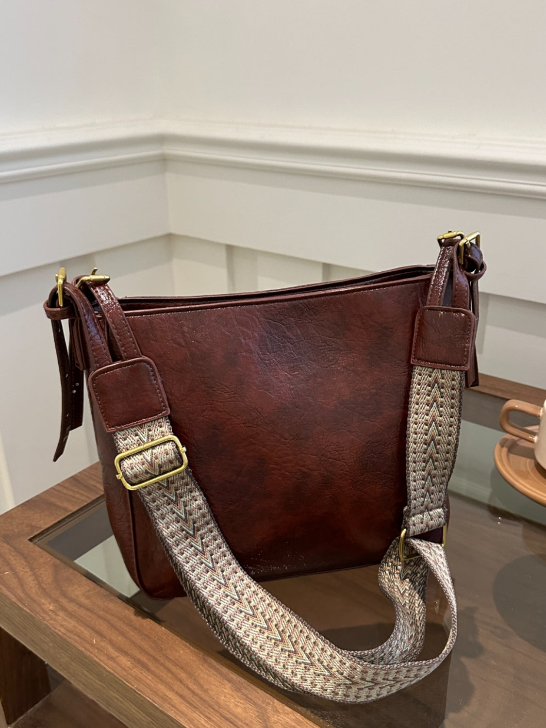 Faux Leather Adjustable Strap Crossbody Bag with Wallet