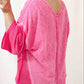 Exposed Seam Vneck Three-Quarter Sleeve Blouse
