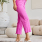 Pink Cropped Tummy Control High Waist Raw Hem Jeans