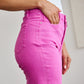 Pink Cropped Tummy Control High Waist Raw Hem Jeans