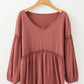 Vneck Babydoll Long Sleeve Blouse