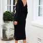 Wrap Bow Waist Slit Sweater Dress