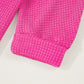 Waffleknit Side Slit Vneck Long Sleeve Top