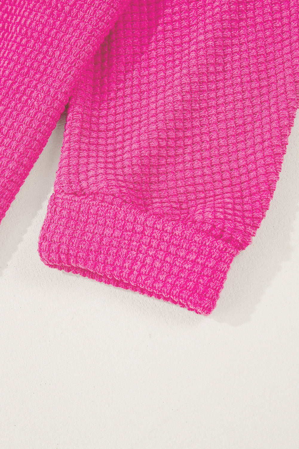 Waffleknit Side Slit Vneck Long Sleeve Top