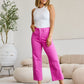 Pink Cropped Tummy Control High Waist Raw Hem Jeans