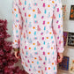 Pink Christmas Button Sleep Shirt/Jammies