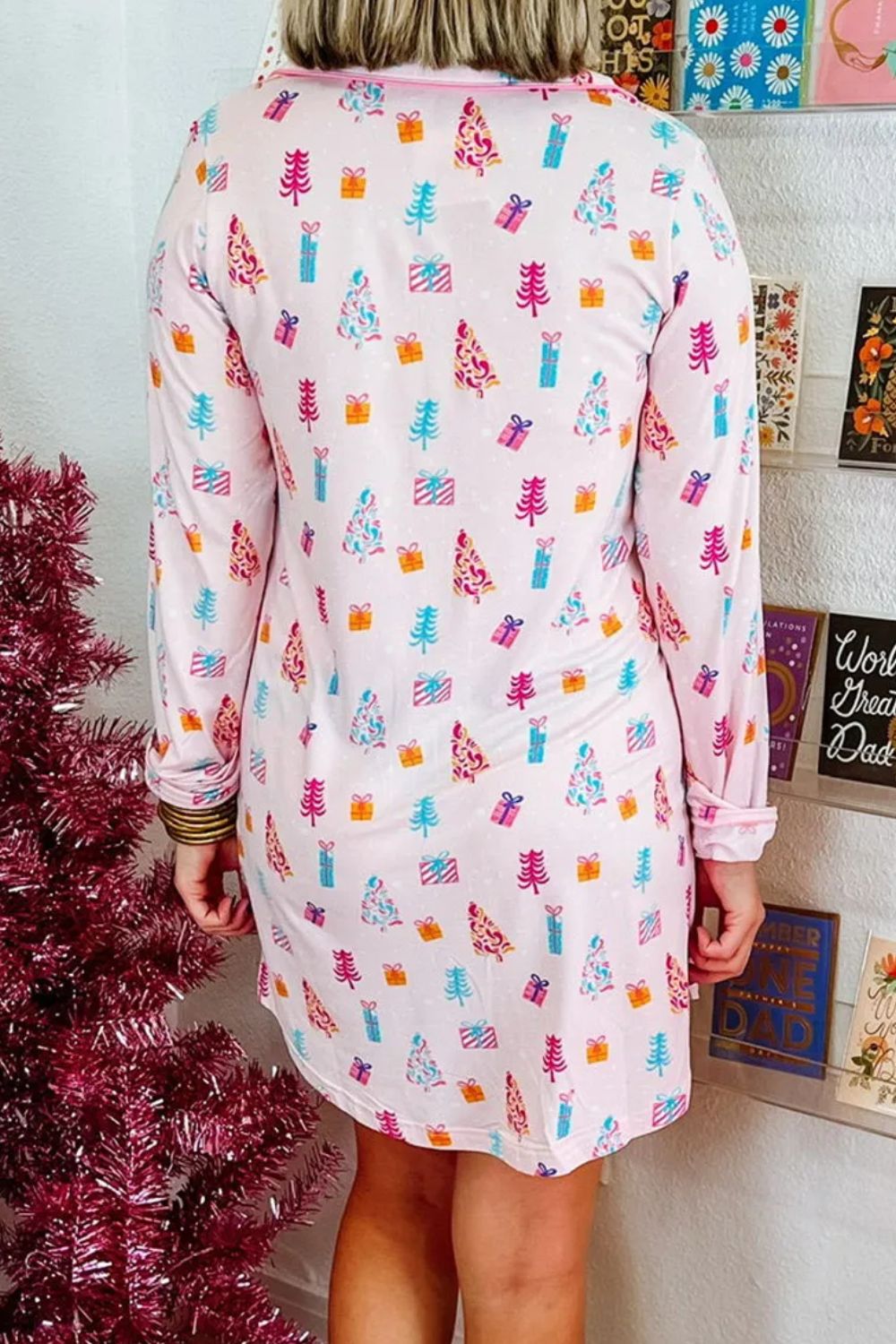 Pink Christmas Button Sleep Shirt/Jammies
