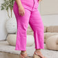 Pink Cropped Tummy Control High Waist Raw Hem Jeans