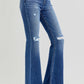 RISEN Distressed Raw Hem Flare Jeans