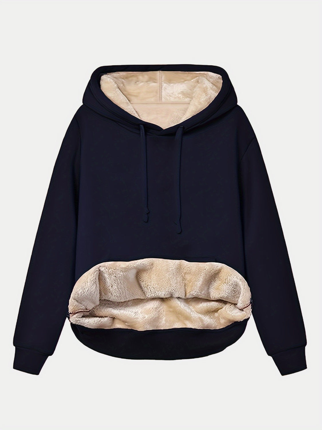 Drawstring Long Sleeve Hoodie with Fleece Lining