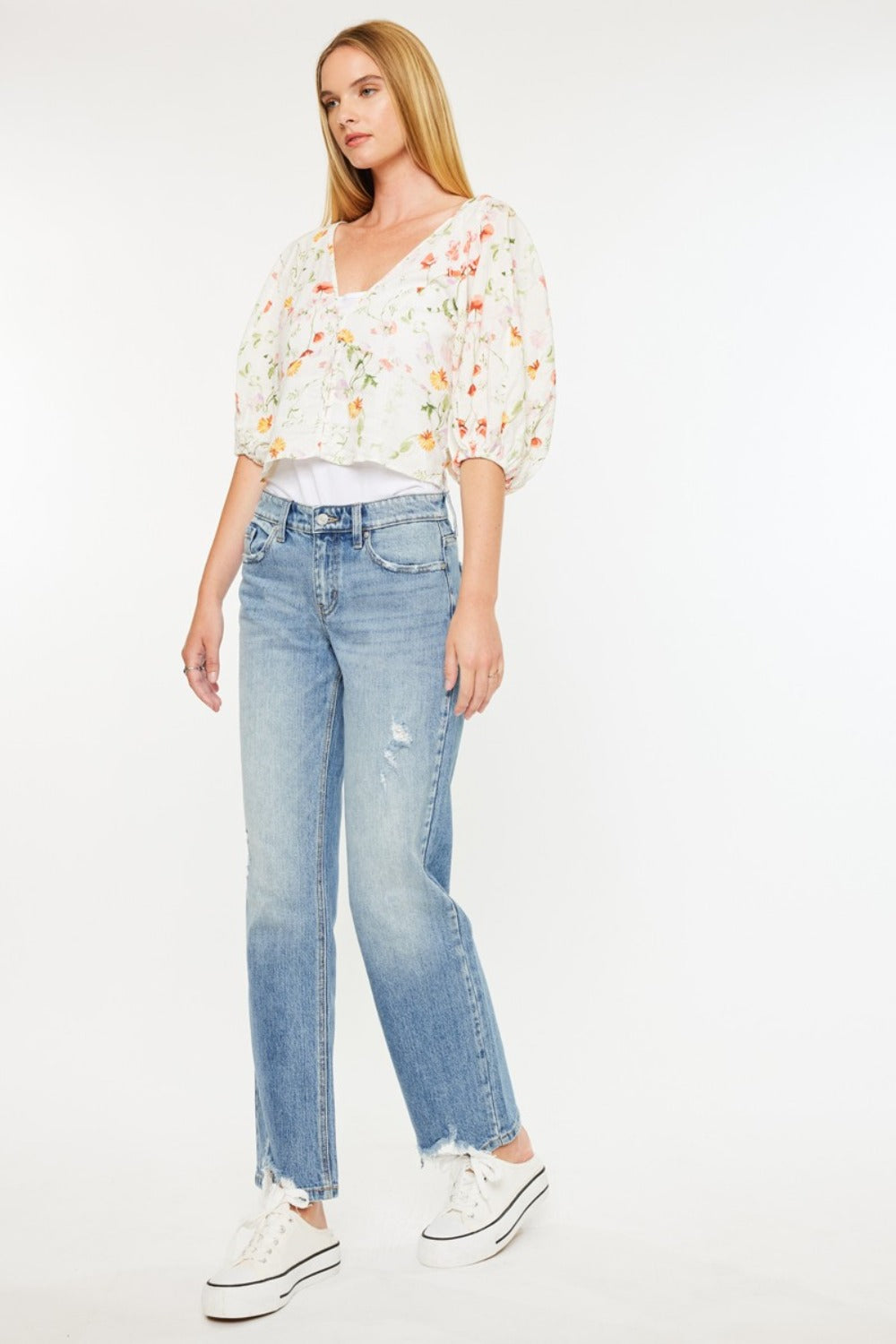 Kancan Frayed Hem Straight Jeans