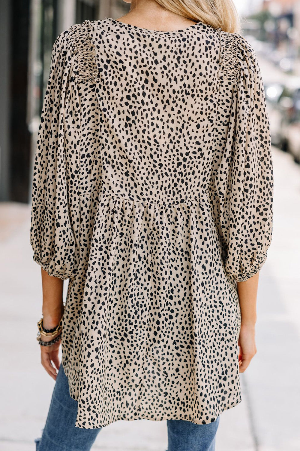 Animal Print Vneck Three-Quarter Sleeve Blouse