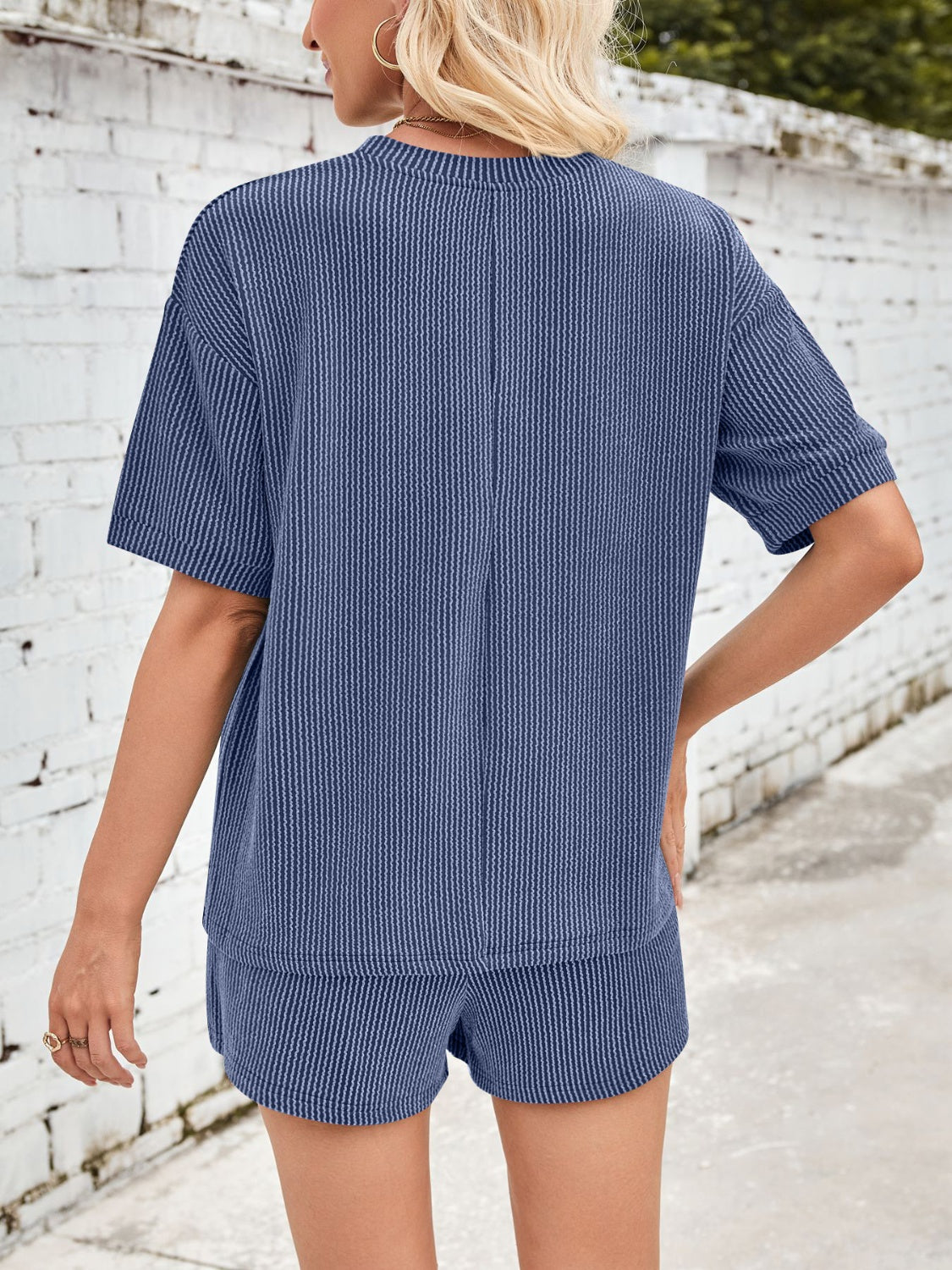 Ribbed Top and Drawstring Shorts Set