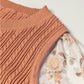 Cable Knit Floral Flounce Sleeve Sweater