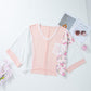 Floral V-Neck Three-Quarter Sleeve Blouse