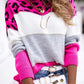 Leopard Colorblock Round Neck Long Sleeve Sweater