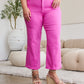 Pink Cropped Tummy Control High Waist Raw Hem Jeans