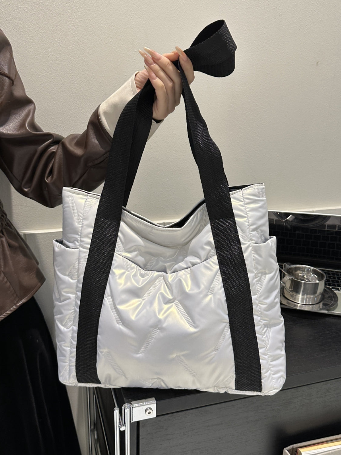 Puffer Tote Bag with Side Pockets