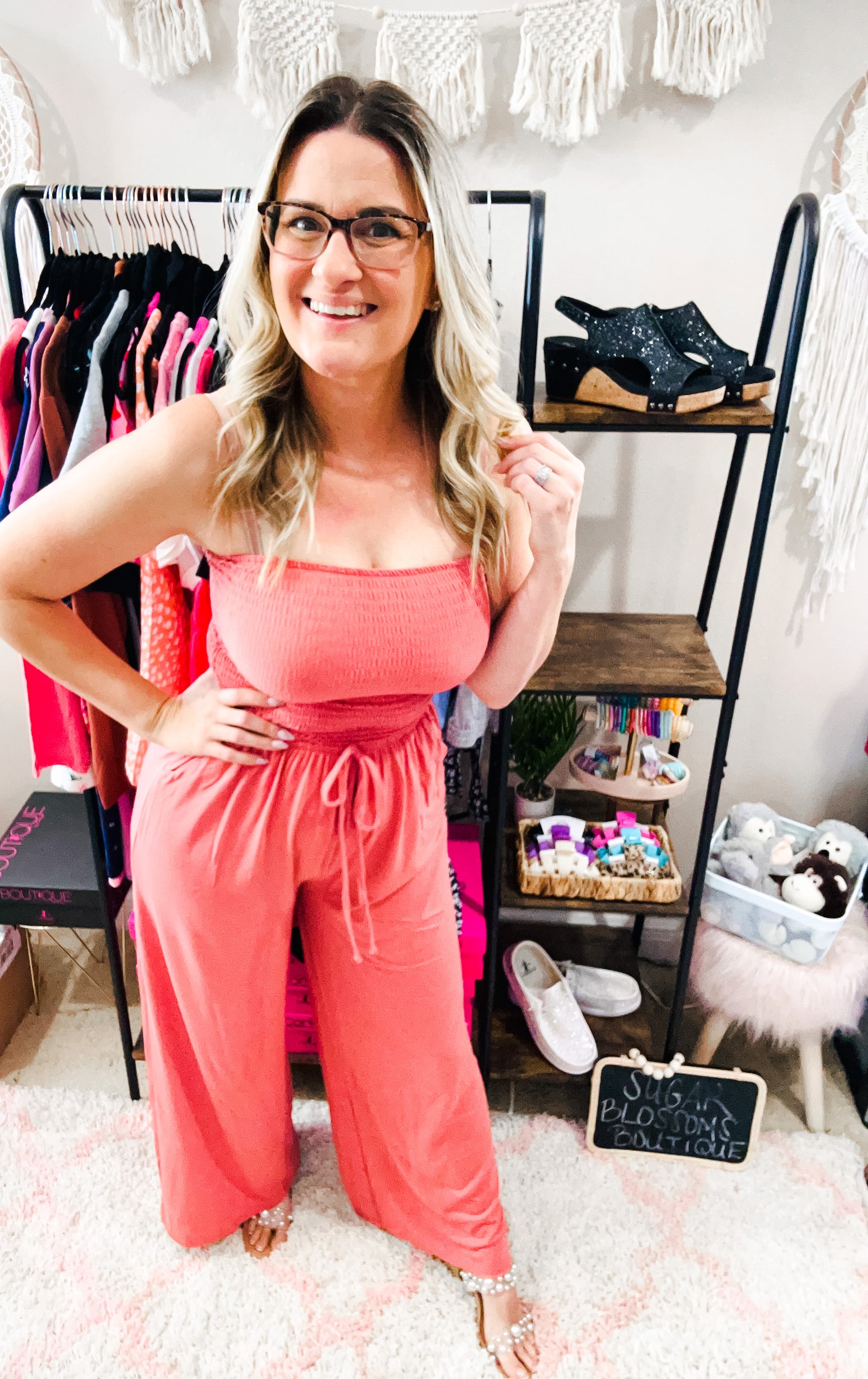 Smocked Romper Pants Suit