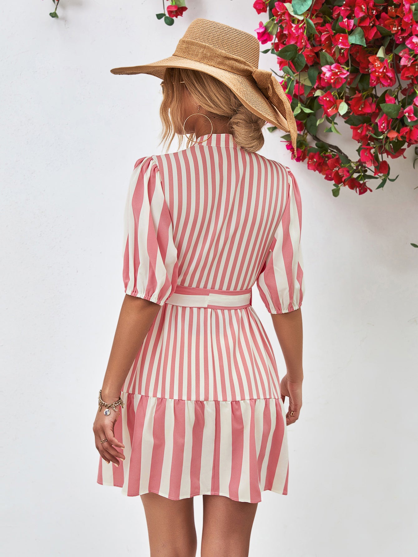 *APP EXCLUSIVE* Striped Half Sleeve Tie Waist Mini Dress