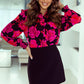Floral Collared Neck Lantern Sleeve Shirt