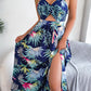 *APP EXCLUSIVE* Botanical Print Tied Backless Cutout Slit Dress