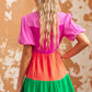 *APP EXCLUSIVE* Colorblock Tiered Buttoned Puff Sleeve Dress