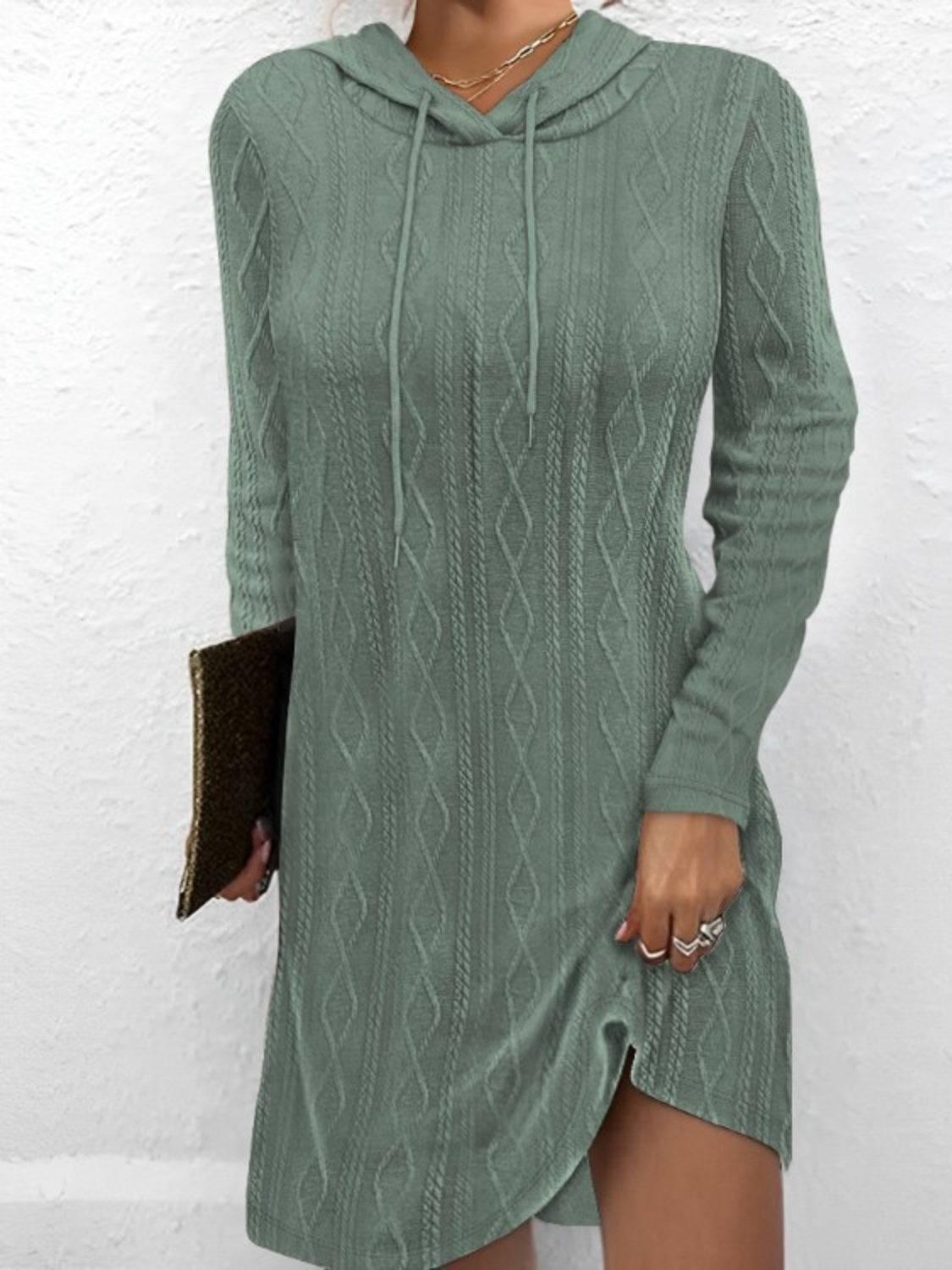 *APP EXCLUSIVE* Drawstring Hooded Sweater Dress