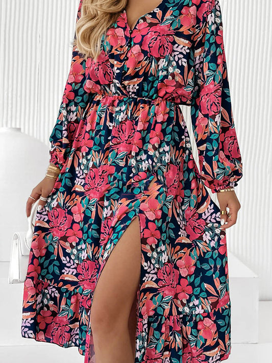 * APP EXCLUSIVE* Printed Long Sleeve Slit Dress