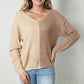 Pink Colorblock Vneck Long Sleeve Pullover Sweater