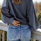 Quarter-Snap Collared Lantern Sleeve Sweatshirt
