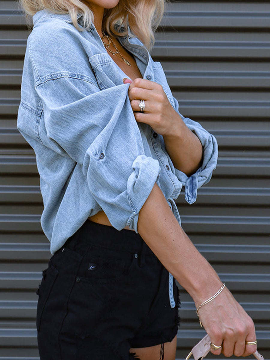 *APP EXCLUSIVE* Chambray Drawstring Denim Top