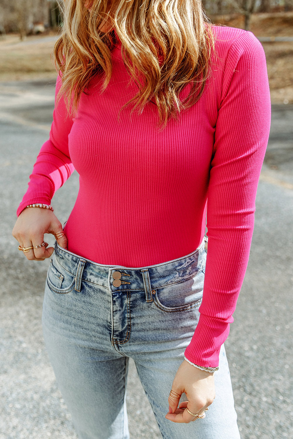 *APP EXCLUSIVE* High Neck Long Sleeve Ribbed Top