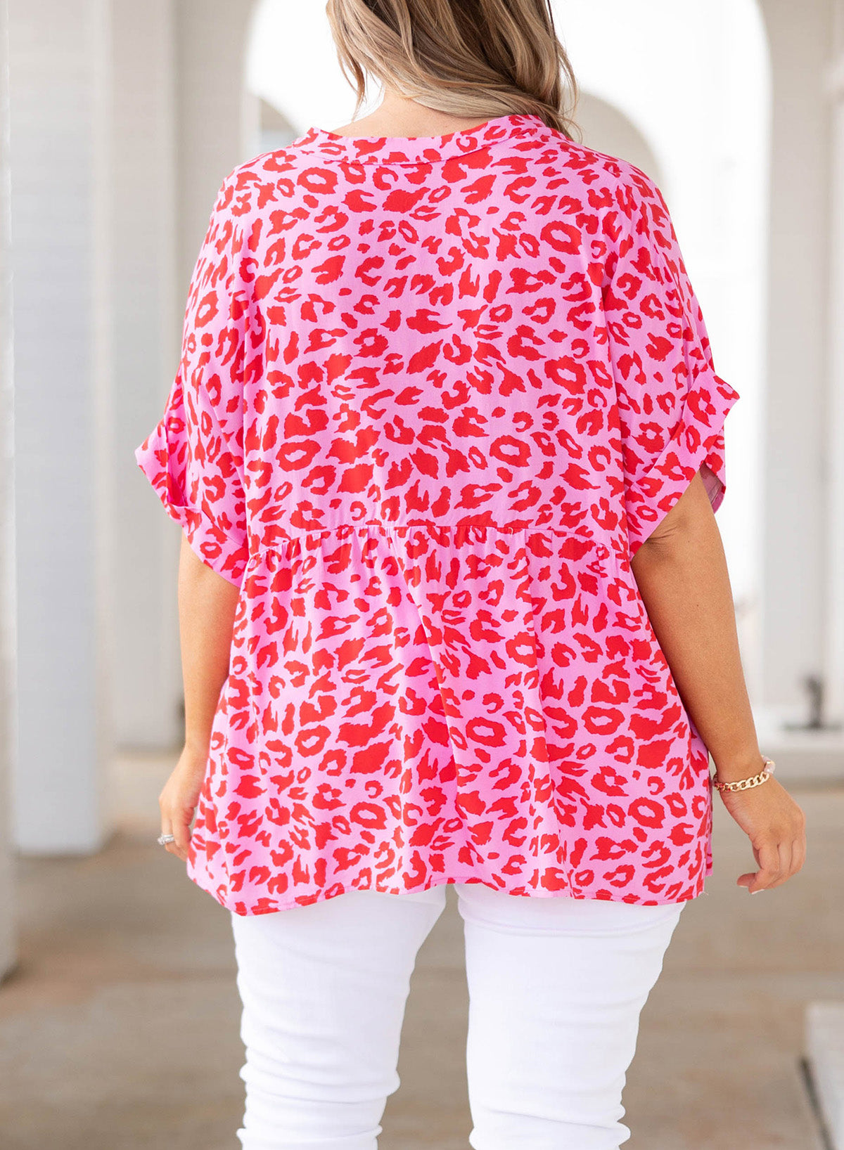 *APP EXCLUSIVE* Printed Notched Neck Half Sleeve Top