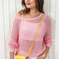 * APP EXCLUSIVE* Openwork Round Neck Dropped Shoulder Knit Top