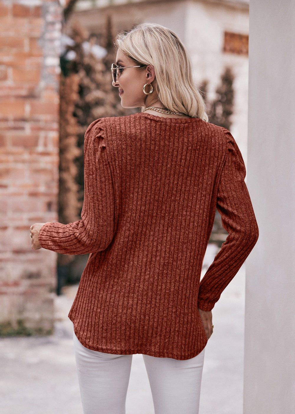 *APP EXCLUSIVE* Puff Sleeve Ribbed Top