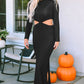 * APP EXCLUSIVE* Cutout Round Neck Long Sleeve Slit Maxi Dress