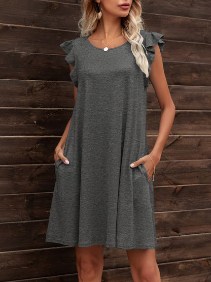 *APP EXCLUSIVE* Round Neck Flutter Sleeve Dress with Pockets