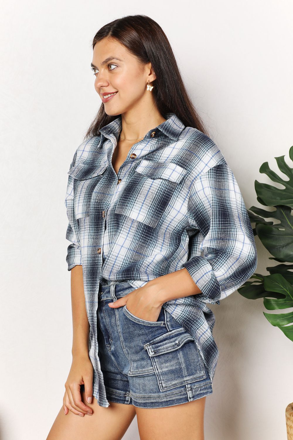 *APP EXCLUSIVE* Plaid Dropped Shoulder Flannel