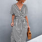 *App Exclusive* Striped Tie Belt Midi Dress