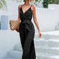 *APP EXCLUSIVE* Tie Belt Spaghetti Strap Slit Jumpsuit