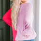 Pink Colorblock Vneck Long Sleeve Pullover Sweater