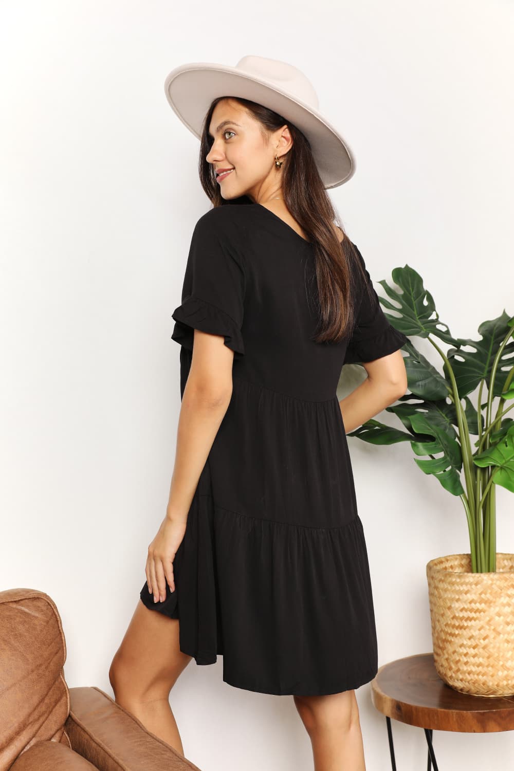 *APP EXCLUSIVE* Vneck Flounce Sleeve Tiered Dress