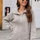 *App Exclusive* Half Zip Mixed Knit Collared Sweater