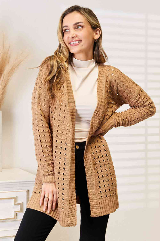 *APP EXCLUSIVE* Woven Right Openwork Horizontal Ribbing Open Front Cardigan