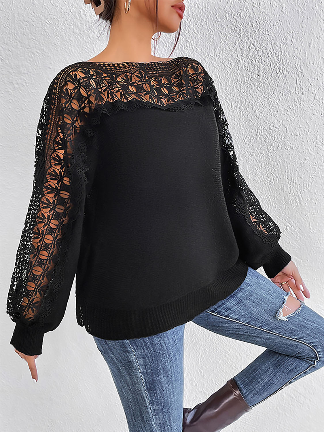 *APP EXCLUSIVE* Lace Trim Boat Neck Knit Top