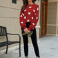 Heart Pattern Lantern Sleeve Round Neck Tunic Sweater