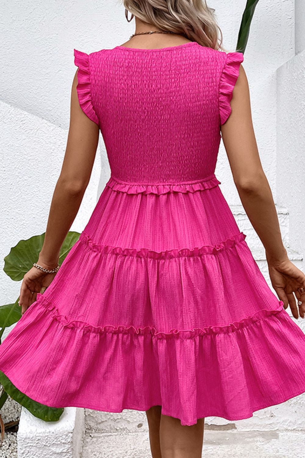 *APP EXCLUSIVE* Smocked Frill Trim Deep V Dress