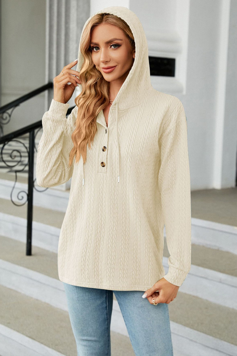 *APP EXCLUSIVE* Cableknit Long Sleeve Hoodie